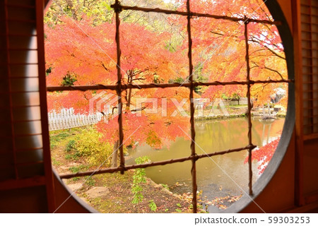 從茶室的圓窗看的泉水花園 從茶室的圓窗看的泉水花園 59303253