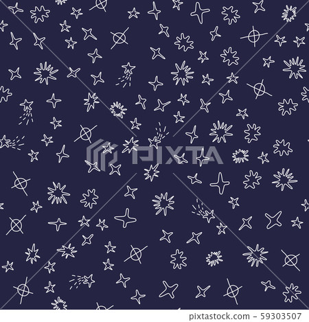 Seamless pattern with hand drawn white stars on blue sky 59303507