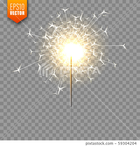 Realistic Christmas sparkler on transparent background. Bengal fire effect. Festive bright fireworks 59304204