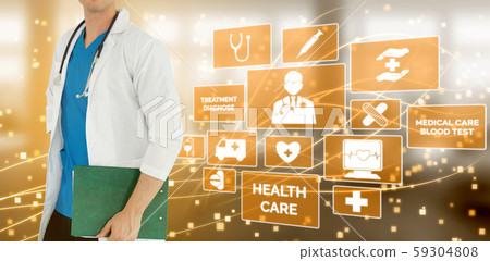 Doctor with Medical Healthcare Graphic in Hospital Doctor with Medical Healthcare Graphic in Hospital 59304808