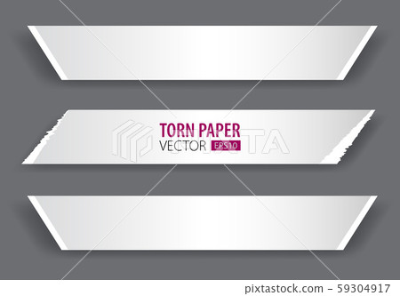 Papers strips with torn edges. Pieces of ripped white paper and soft shadow for web and print. 59304917