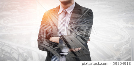 Double Exposure Image of Business Person Double Exposure Image of Business Person 59304918