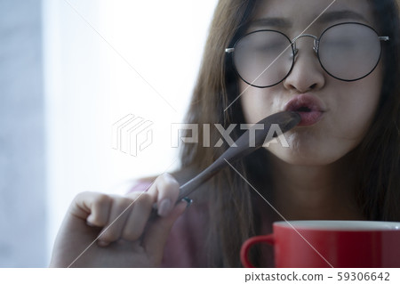 Woman waking up meal Woman waking up meal 59306642