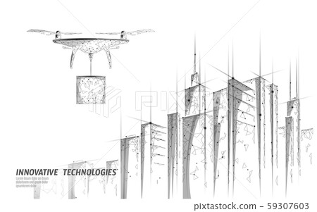 No drones city low poly banner template. Regulation of unmanned aerial vehicles sky delivery. Law 59307603