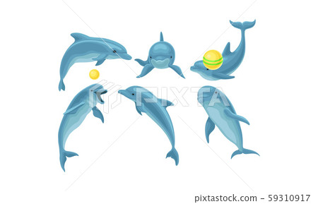 Dolphins playing ball, vector illustration., Stock vector