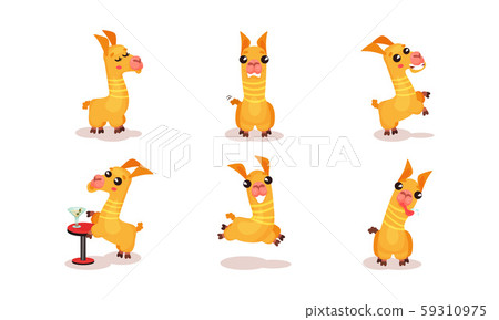 Funny Babies Llamas In Different Actions With Various Emotions Vector Illustration Set Cartoon 59310975
