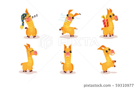 Yellow LLamas With Different Funny Emotions In Various Poses Vector Illustrations Cartoon Character 59310977