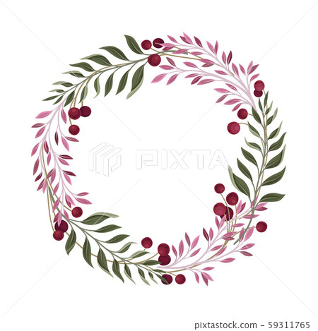 Gathered in Wreath Branches and Berries Vector Decoration Gathered in Wreath Branches and Berries Vector Decoration 59311765