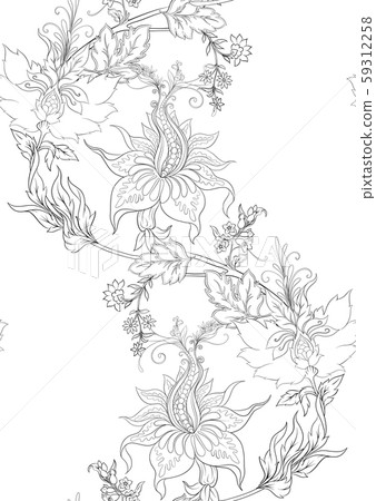 Fantasy flowers in retro, vintage, jacobean embroidery style 59312258