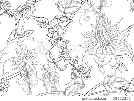 Fantasy flowers in retro, vintage, jacobean embroidery style Fantasy flowers in retro, vintage, jacobean embroidery style 59312261