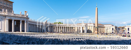 St Peters Square with Egyptian Obelisk, Vatican City, Rome, Italy. Panoramic shot St Peters Square with Egyptian Obelisk, Vatican City, Rome, Italy. Panoramic shot 59312660