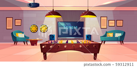 Recreation room in home basement cartoon 59312911