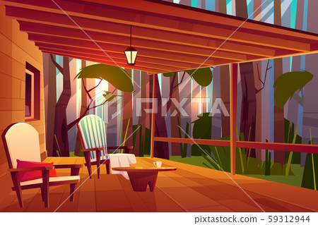 Comfortable country house veranda cartoon 59312944