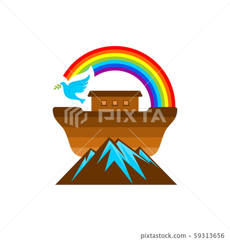 Logo of Noah's Ark. Rainbow - a symbol of the covenant. Dove with a branch of olive. Ship to rescue animals and people from the Flood. Biblical illustration. Logo of Noah's Ark. Rainbow - a symbol of the covenant. Dove with a branch of olive. Ship to rescue animals and people from the Flood. Biblical illustration. 59313656