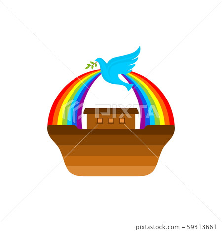 Logo of Noah's Ark. Rainbow - a symbol of the covenant. Dove with a branch of olive. Ship to rescue animals and people from the Flood. Biblical illustration. Logo of Noah's Ark. Rainbow - a symbol of the covenant. Dove with a branch of olive. Ship to rescue animals and people from the Flood. Biblical illustration. 59313661