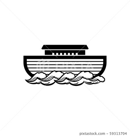Logo of Noah's Ark. Ship to rescue animals and people from the Flood. Biblical illustration. 59313704