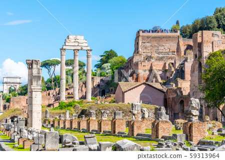 Ancient ruins of Basilica Julia and Temple of Castor and Pollux in Roman Forum, Rome, Italy Ancient ruins of Basilica Julia and Temple of Castor and Pollux in Roman Forum, Rome, Italy 59313964