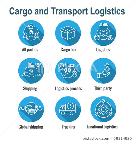 Logistics icon set with buildings, trucking, 59314920
