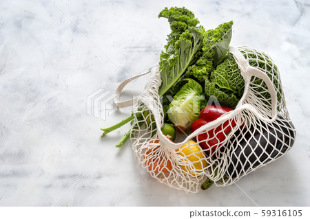 Zero waste concept. Vegetables and friuts in net 59316105
