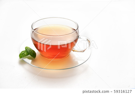 Glass cup of tea isolated on white 59316127