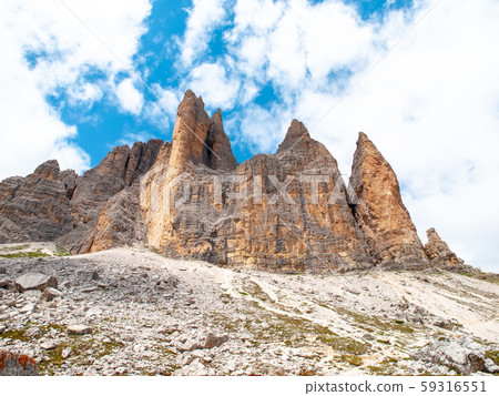 Tre Cime di Lavaredo, aka Drei Zinnen, rock formation in Dolomites, Italy 59316551