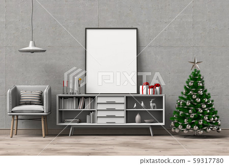 mock up poster frame Christmas interior living room. 3d rendering mock up poster frame Christmas interior living room. 3d rendering 59317780