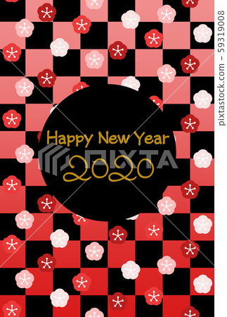 2020 New Year's card template red plum and checkered pattern 2020 New Year's card template red plum and checkered pattern 59319008