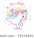 Cute running unicorn in hand drawn style. Vector kawaii unicorn isolated on white background. Illustration of little colored unicorn character cartoon. 59319493