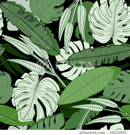 Jungle palm leaf seamless pattern on black 59320045