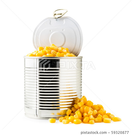 Open canned corn and pile on a white background 59320877