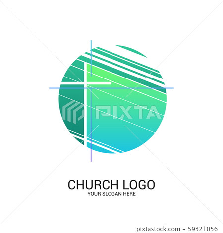 Church logo and christian symbols. Cross of the Savior Jesus Christ and geometric abstract symbols. 59321056