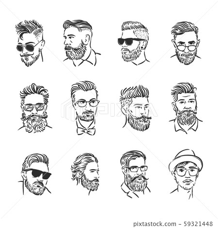 Vector illustration concept of Hipster portrait icon. Black on white background 59321448