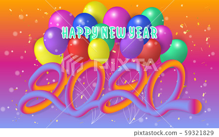 Happy new year 2020.Colorful Design 3D background for greetings card,banner,web, flyers, invitation.vector illustration Happy new year 2020.Colorful Design 3D background for greetings card,banner,web, flyers, invitation.vector illustration 59321829