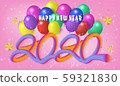 Happy new year 2020.Colorful Design 3D background for greetings card,banner,web, flyers, invitation.vector illustration 59321830