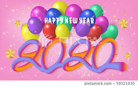 Happy new year 2020.Colorful Design 3D background for greetings card,banner,web, flyers, invitation.vector illustration Happy new year 2020.Colorful Design 3D background for greetings card,banner,web, flyers, invitation.vector illustration 59321830