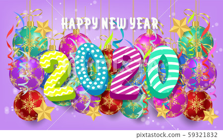 Happy new year 2020.Colorful Design 3D background for greetings card,banner,web, flyers, invitation.vector illustration Happy new year 2020.Colorful Design 3D background for greetings card,banner,web, flyers, invitation.vector illustration 59321832