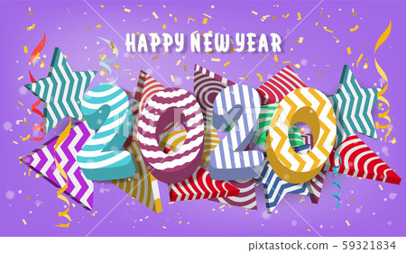 Happy new year 2020.Colorful Design 3D background for greetings card,banner,web, flyers, invitation.vector illustration Happy new year 2020.Colorful Design 3D background for greetings card,banner,web, flyers, invitation.vector illustration 59321834