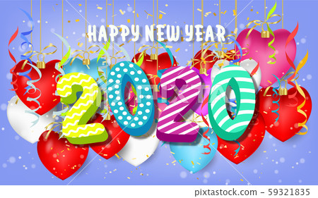 Happy new year 2020.Colorful Design 3D background for greetings card,banner,web, flyers, invitation.vector illustration Happy new year 2020.Colorful Design 3D background for greetings card,banner,web, flyers, invitation.vector illustration 59321835
