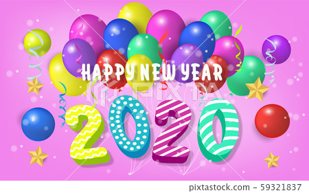 Happy new year 2020.Colorful Design 3D background for greetings card,banner,web, flyers, invitation.vector illustration Happy new year 2020.Colorful Design 3D background for greetings card,banner,web, flyers, invitation.vector illustration 59321837