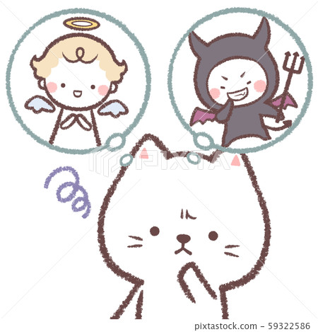 Speech bubble angel and devil-white cat 59322586