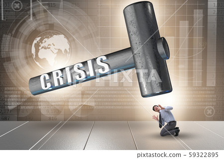 Businessman trying to survive during crisis Businessman trying to survive during crisis 59322895