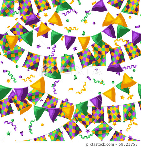 Seamless pattern with flags in Mardi Gras colors. 59323755