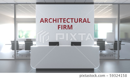 Modern office with meeting room and reception desk af an architectural firm, conceptual 3D rendering Modern office with meeting room and reception desk af an architectural firm, conceptual 3D rendering 59324158