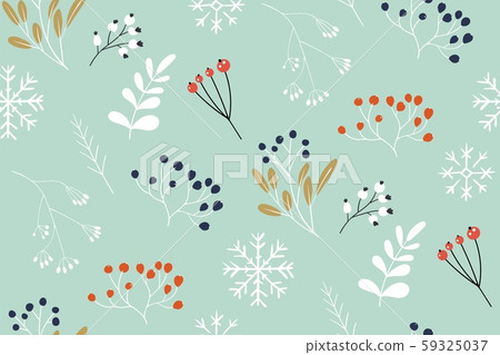 Winter plants, berries, flowers on a blue background. Christmas seamless pattern. New year texture. Winter plants, berries, flowers on a blue background. Christmas seamless pattern. New year texture. 59325037