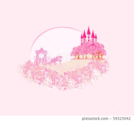 horse carriage and a medieval castle - pink 59325042