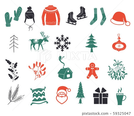 Christmas icons isolated on white background. New Year's elements. Winter symbol. Flat christmas Christmas icons isolated on white background. New Year's elements. Winter symbol. Flat christmas 59325047