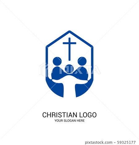 Christian church logo. Bible symbols. Community of believers in Jesus Christ. 59325177