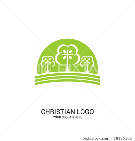 Christian church logo. Bible symbols. Growth in Christ. Plant elements, trees. Christian church logo. Bible symbols. Growth in Christ. Plant elements, trees. 59325196