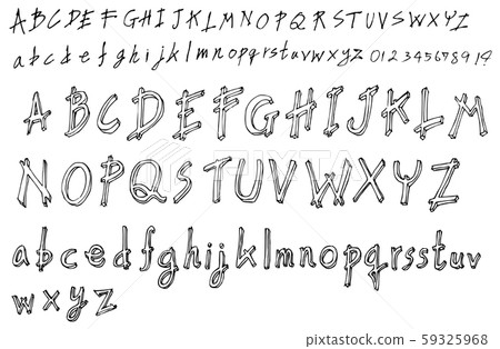 Set of Font brush illustration Hand drawn Sketch - Stock Illustration ...