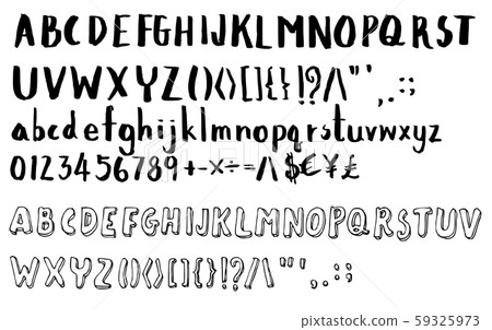 Set of Font brush illustration Hand drawn Sketch - Stock Illustration ...